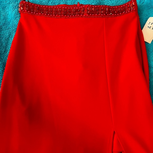 Red Prom Dress with Bead Trim - Picture 8 of 13